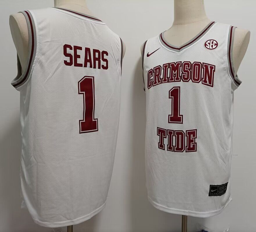 2024 NCAA Men Alabama Crimson Tide #1 Sears white  Nike jersey